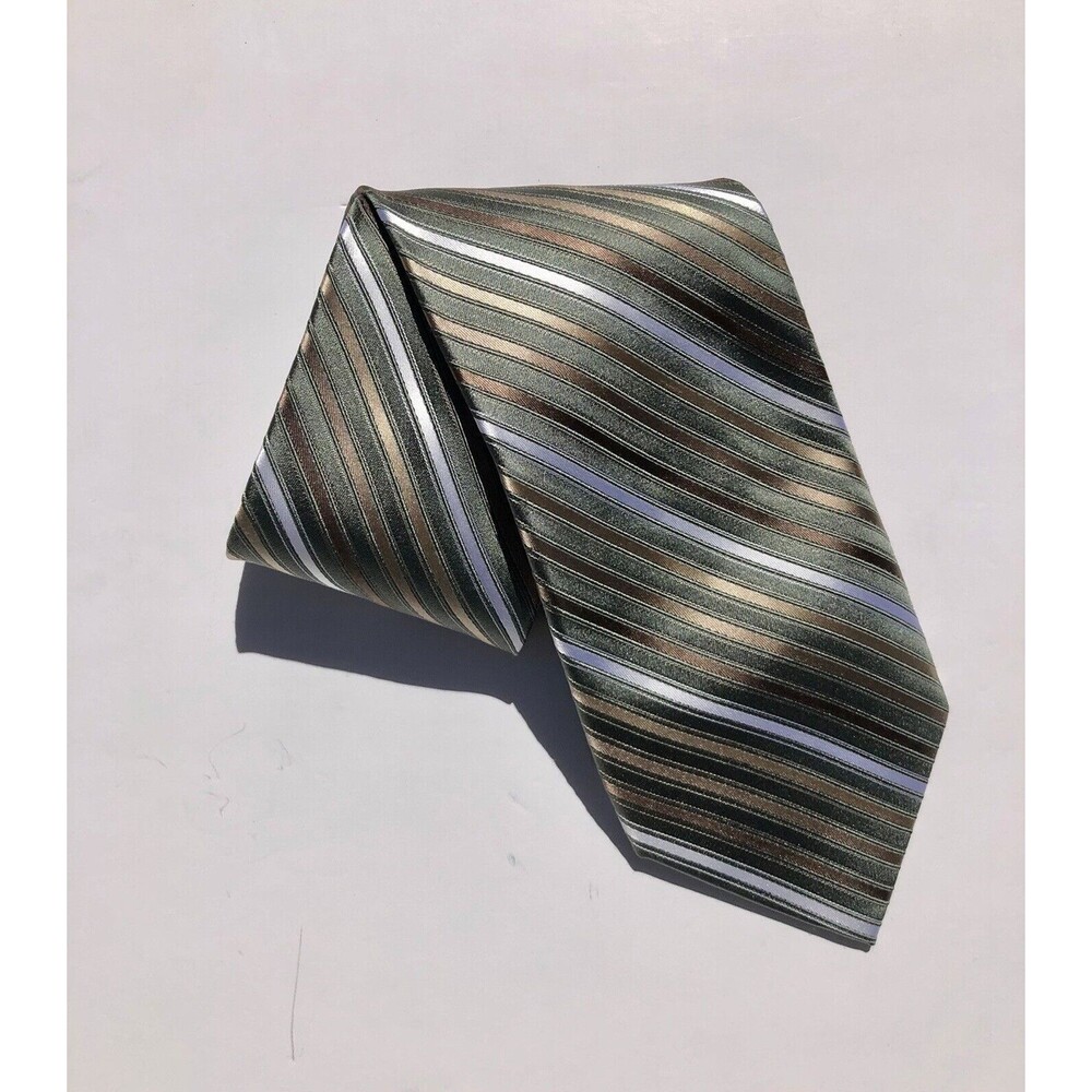 Campia Moda Men's Necktie 100% Silk Gold/White/Green stripped wg